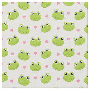 Cute Frog Ansikte & Hearts Mönster Tyg