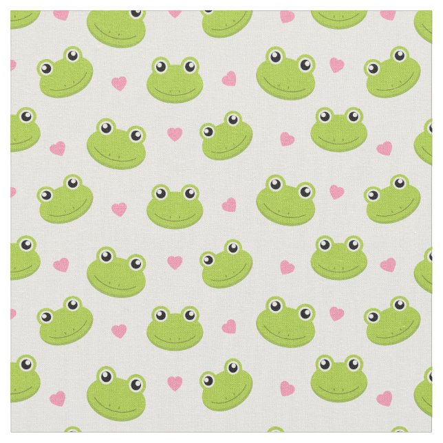 Cute Frog Ansikte & Hearts Mönster Tyg (Närbild)