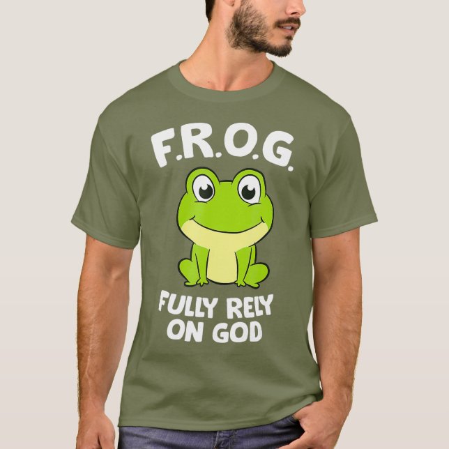 Cute Frog är helt beroende av gud Christian Frog T Shirt (Framsida)