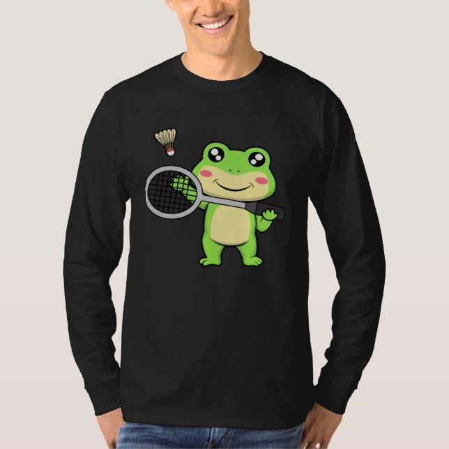 Cute Frog Badminton Hobby Sports Shuttlecock T Shirt (Framsida)