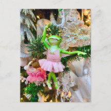 Cute Frog Ballerina Julgran vykort