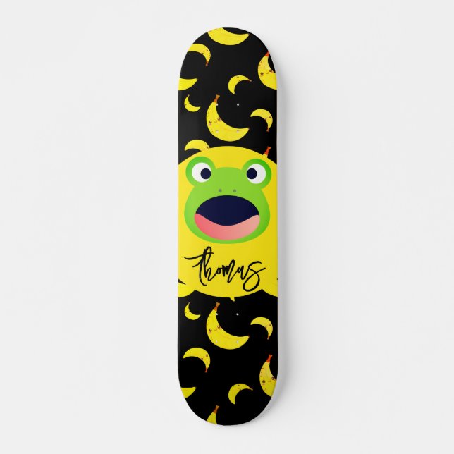 Cute Frog Banana Mönster Mini Skateboard Bräda 18,5 Cm (Framsida)