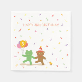 Cute Frog & Bear Birthday Party Cocktail Napkins Pappersservett