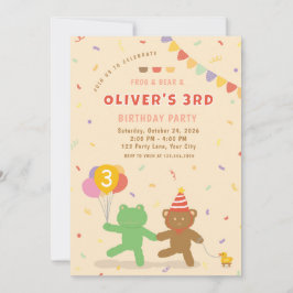 Cute Frog & Bear Birthday Party Invitation Inbjudningar