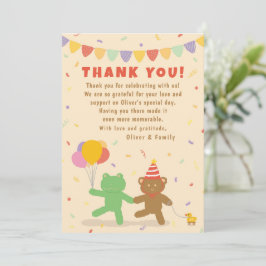 Cute Frog & Bear Birthday Thank You Card Tack Kort