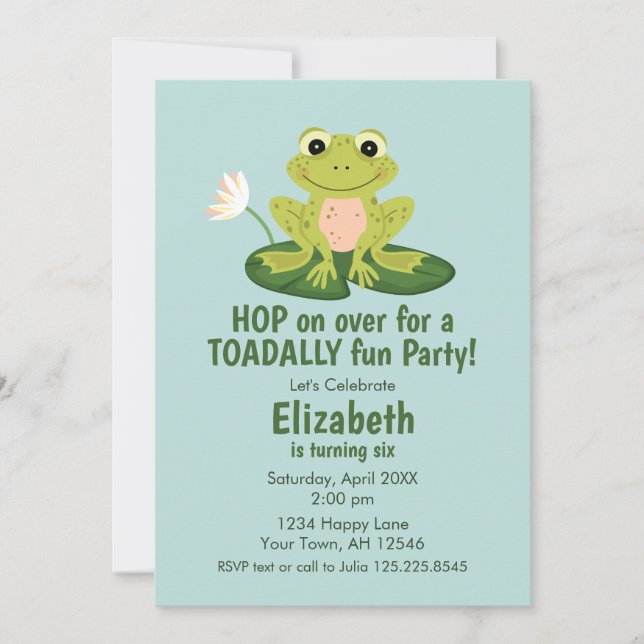 Cute Frog Birthday Invitation Inbjudningar (Framsida)