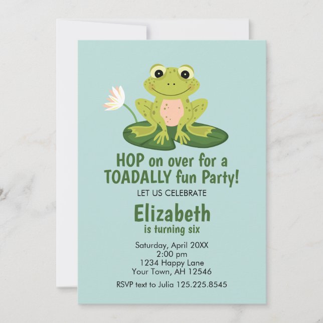Cute Frog Birthday Invitation Inbjudningar (Framsida)