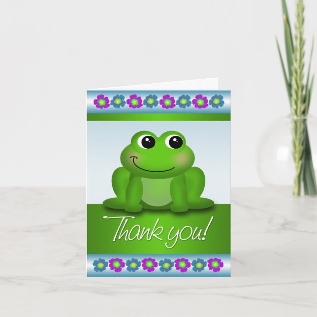 Cute Frog Colorful Blommigt Tackkort Card (Framsida)
