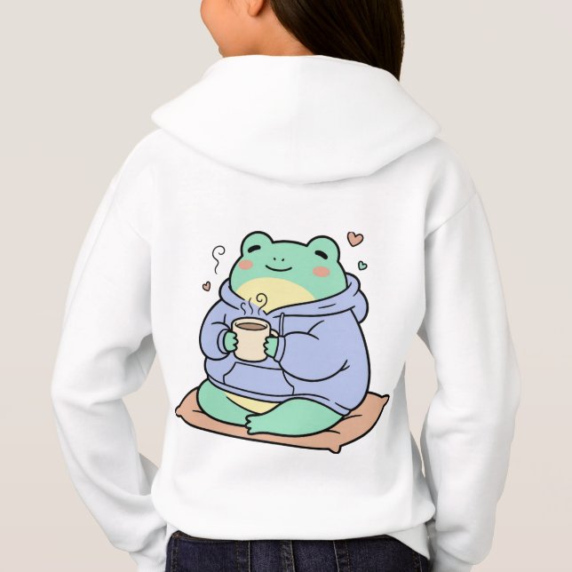 Cute Frog Cozy – Kawaii Frog Coffee T-Shirt (Baksida)