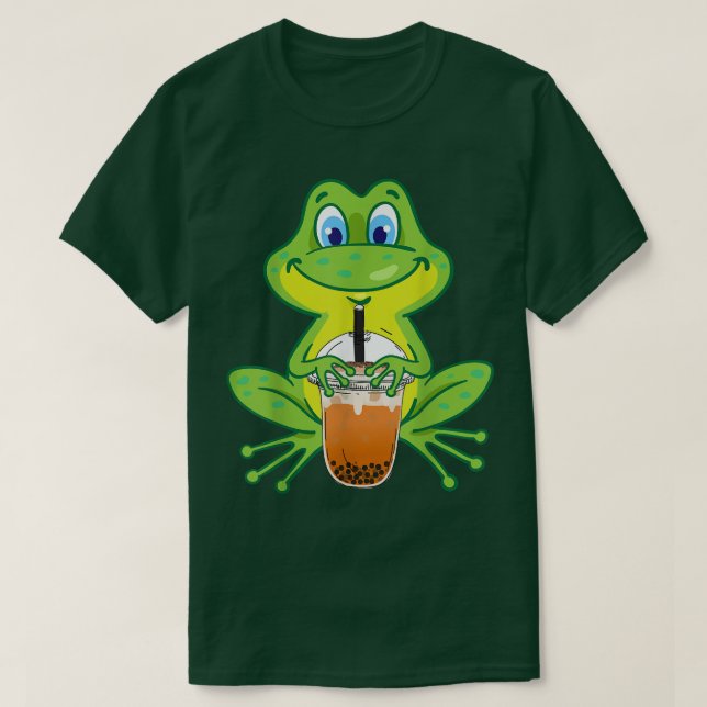 Cute Frog Drinking Bubble Mjölk Tea Funny Boba Tea T Shirt (Design framsida)