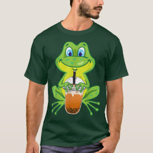 Cute Frog Drinking Bubble Mjölk Tea Funny Boba Tea T Shirt