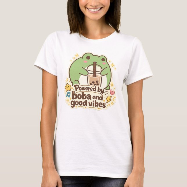 Cute FROG drinking bubble tea, boba tea T Shirt (Framsida)
