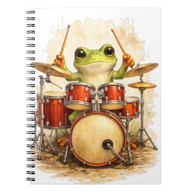Cute Frog Drummer Spiral Notebook Anteckningsbok (Framsidan)