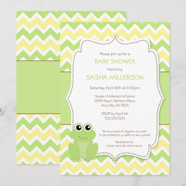Cute Frog duschinbjudan, neutralt gender Inbjudningar (Fram/baksida)
