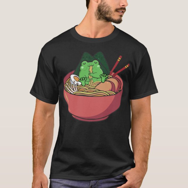 Cute Frog Eating Ramen Japanska Noodles Älskare Fu T Shirt (Framsida)
