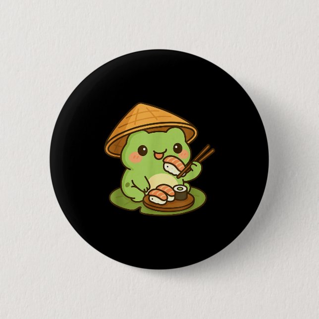 Cute Frog Eating Sushi Anime Japanese Men Women Ki Knapp (Framsida)