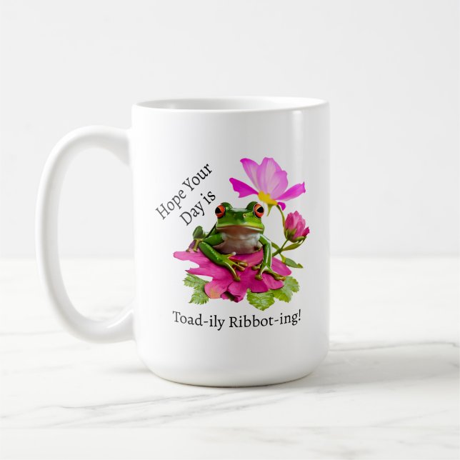 Cute Frog eller Toad Pun på Rosa Flowers Kaffemugg (Vänster)