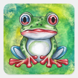 Cute Frog Fyrkantigt Klistermärke