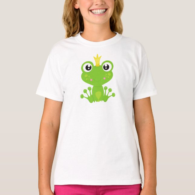 Cute Frog, Grönt Frog, Frog Prince, Krona T Shirt (Framsida)