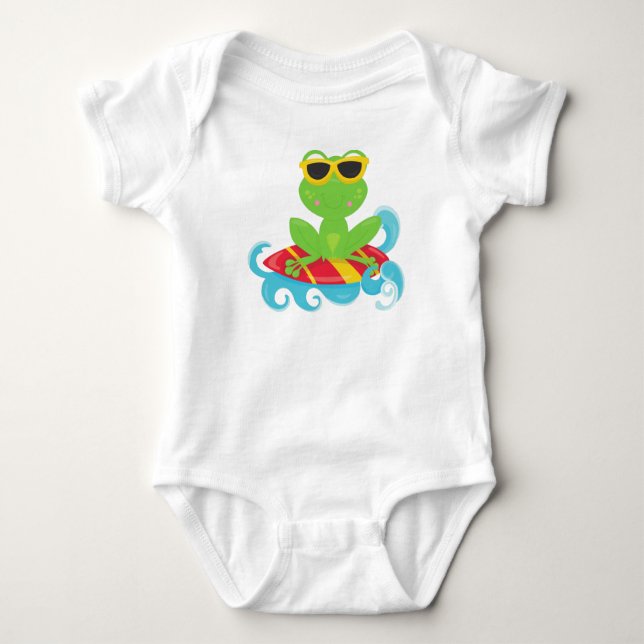 Cute Frog, Grönt Frog, Little Frog, Surfboard T Shirt (Framsida)