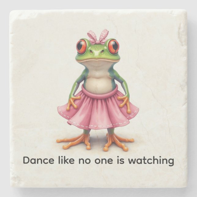Cute Frog i Rosa. Dance som ingen tittar på Stenunderlägg (Framsidan)
