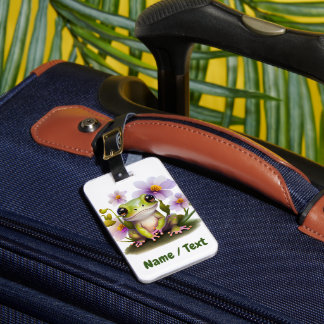 Cute Frog in Flowers Bagagebricka