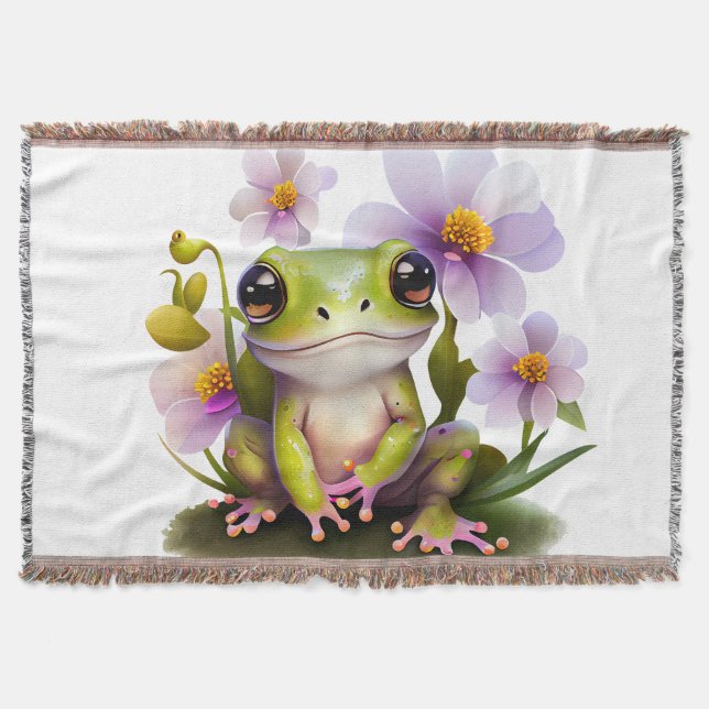 Cute Frog in Flowers Blanket Filt (Framsidan)