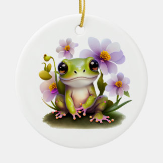 Cute Frog in Flowers Julgransprydnad Keramik