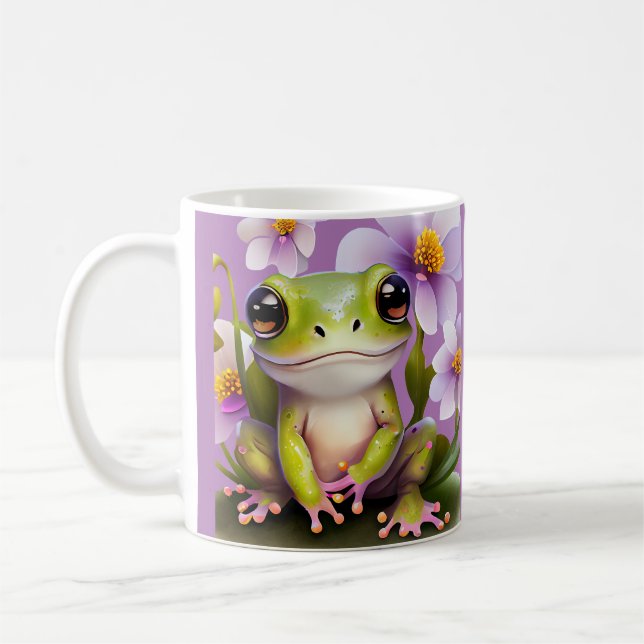 Cute Frog in Flowers Kaffemugg (Vänster)
