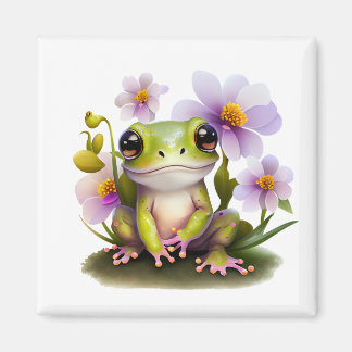 Cute Frog in Flowers Magnet
