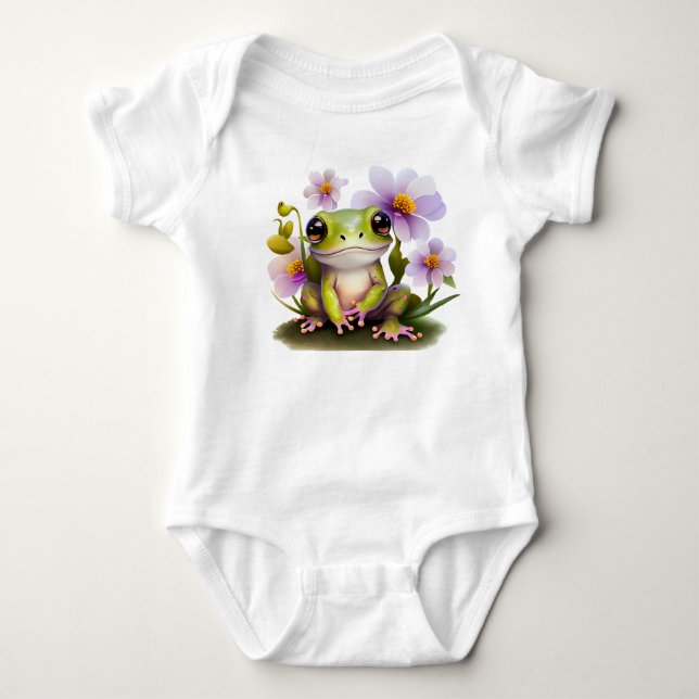Cute Frog in Flowers T Shirt (Framsida)