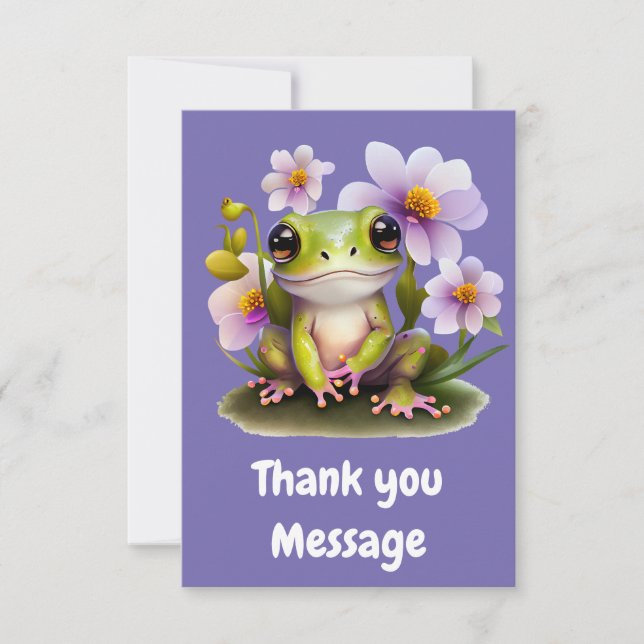 Cute Frog in Flowers Tack Kort (Framsida)