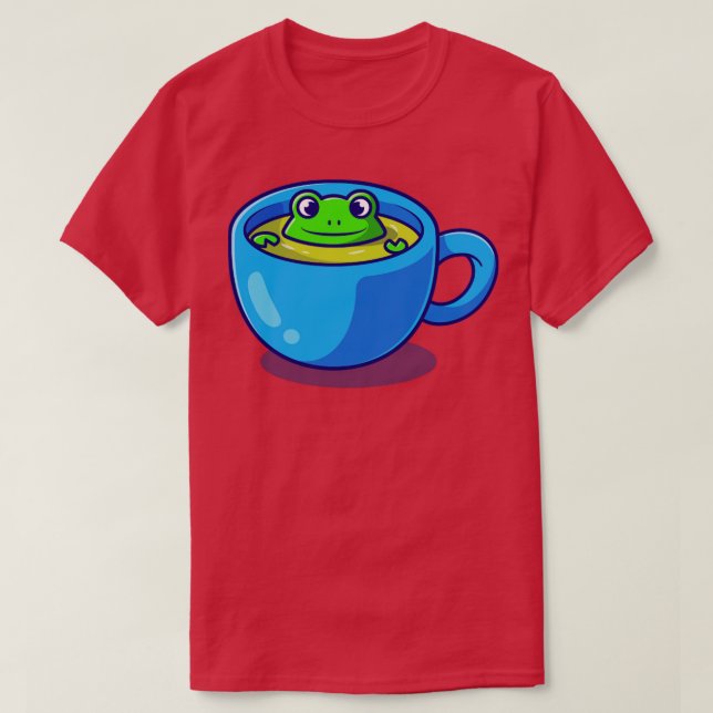 Cute Frog in Grönt Tea Kopp Tecknad T Shirt (Design framsida)
