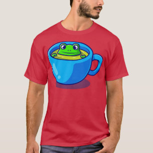 Cute Frog in Grönt Tea Kopp Tecknad T Shirt