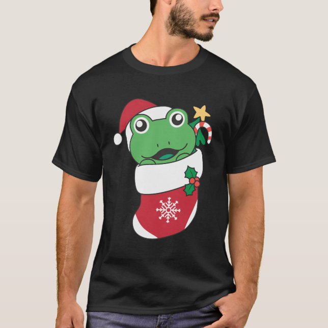 Cute Frog in julsock Till julfrys T Shirt (Framsida)