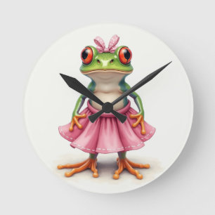 Cute Frog in Rosa Rund Klocka