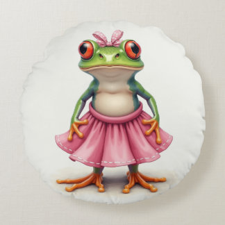 Cute Frog in Rosa Rund Kudde