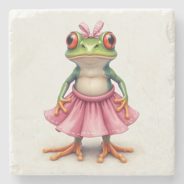Cute Frog in Rosa Stenunderlägg (Framsidan)