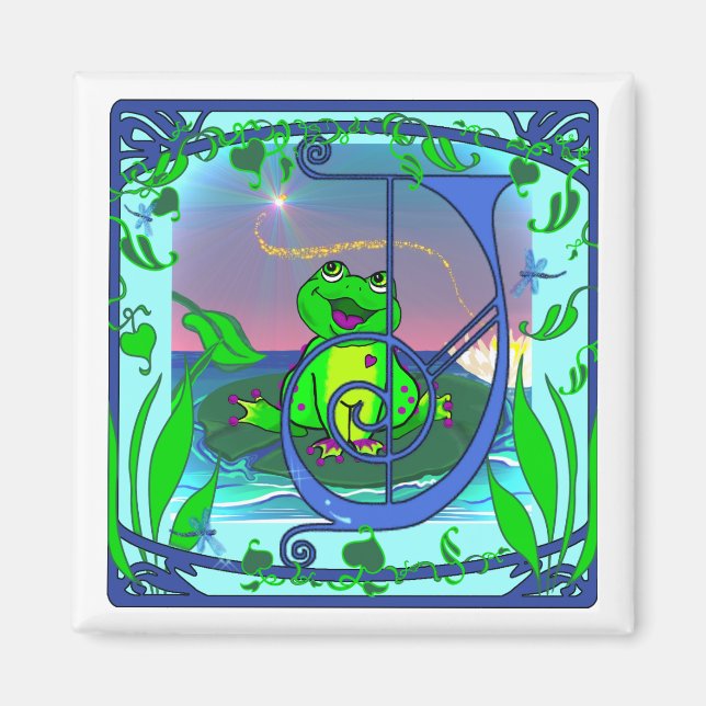 Cute Frog Initial J Magnet (Framsidan)