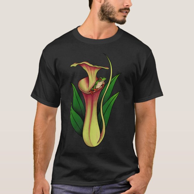 Cute Frog Inside Nepenthes CarnivorPlant Botan T Shirt (Framsida)