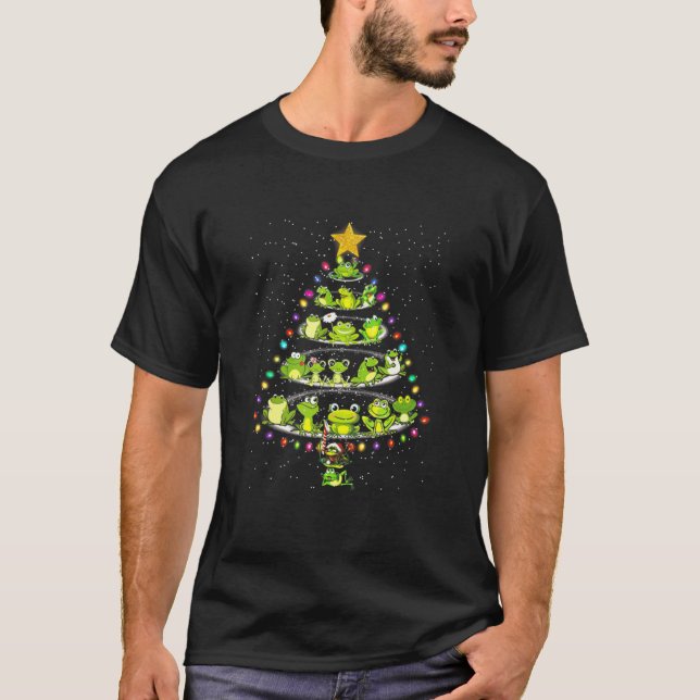 Cute Frog Julgran Decor Julafton Träd T Shirt (Framsida)