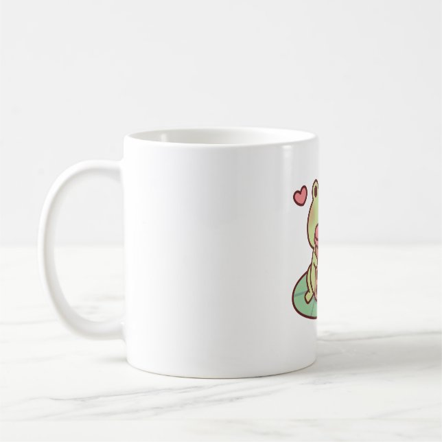 Cute Frog Kärlek som dricker Bubble Tea Kaffemugg (Vänster)