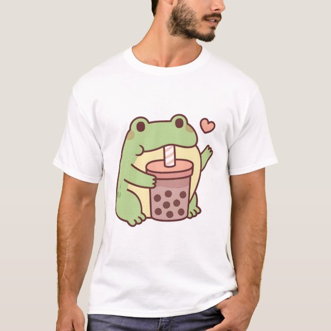 Cute Frog Kärlek som dricker Bubble Tea T Shirt (Framsida)