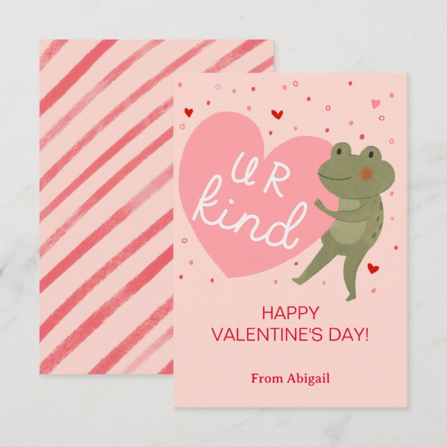 Cute Frog Kids Classroom Valentine Note Card Inbjudningar (Fram/baksida)