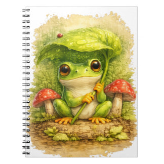 Cute Frog Leaf Umbrella Spiral Notebook Anteckningsbok