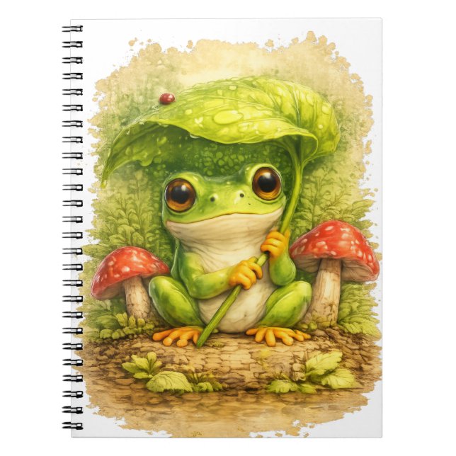 Cute Frog Leaf Umbrella Spiral Notebook Anteckningsbok (Framsidan)