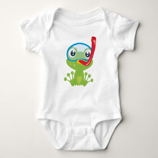 Cute Frog, Little Frog, Grönt Frog, Snorkel T Shirt (Framsida)