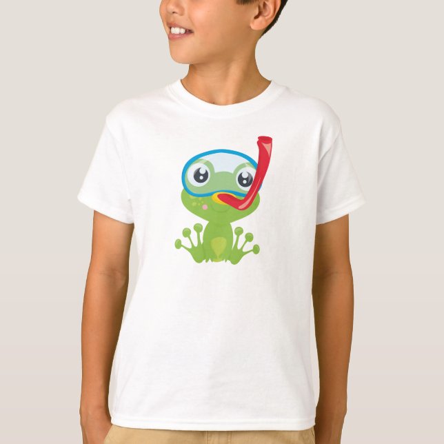 Cute Frog, Little Frog, Grönt Frog, Snorkel T Shirt (Framsida)