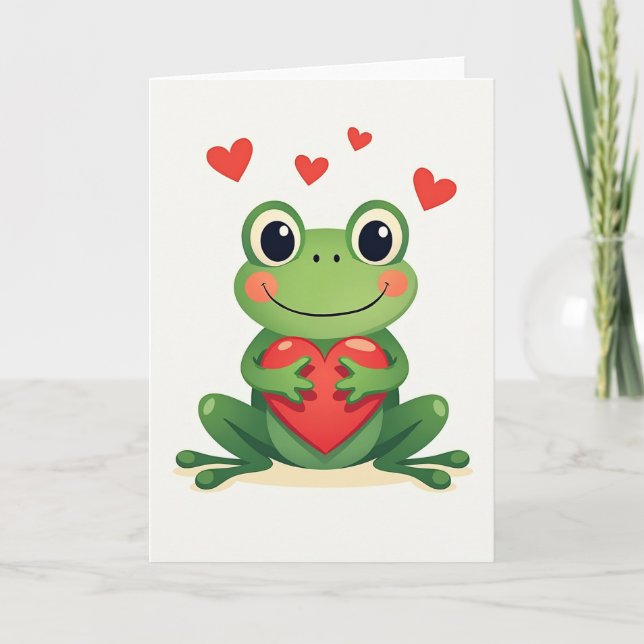 Cute Frog Love Heart Card Kort (Framsida)