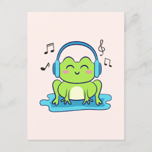 Cute Frog lyssnar på musik Vykort
